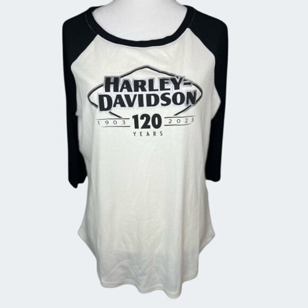 Harley-Davidson Womens 120th Anniversary Raglan Baseball Tee With 3/4 Sleeves L - Picture 3 of 15